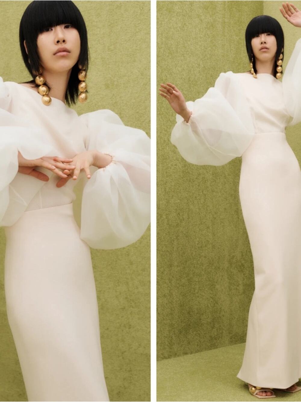 SOLACE LONDON Ziya Puff Sheer Balloon Sleeve White Maxi Dress Size 2